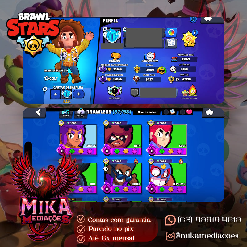 93k Troféus | 80 Brawlers Full | 60 Hypercargas | 316 Skins | Fama Solar 3 | (+88)