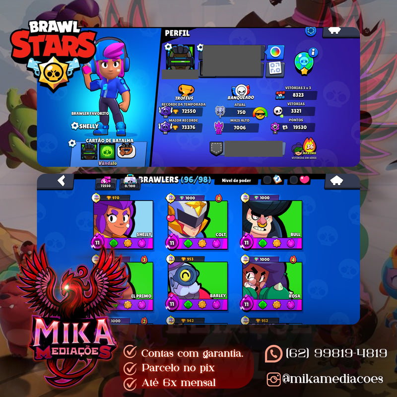 72k Troféus | 35 Brawlers Full | 26 Hypercargas | 237 Skins | (+55)